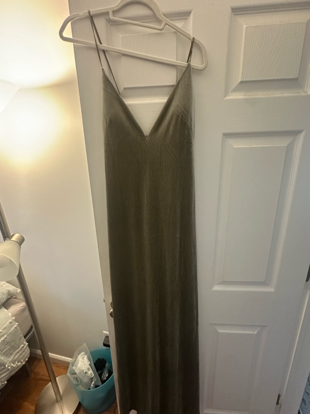 Olive Green Velvet Backless Maxi Dress